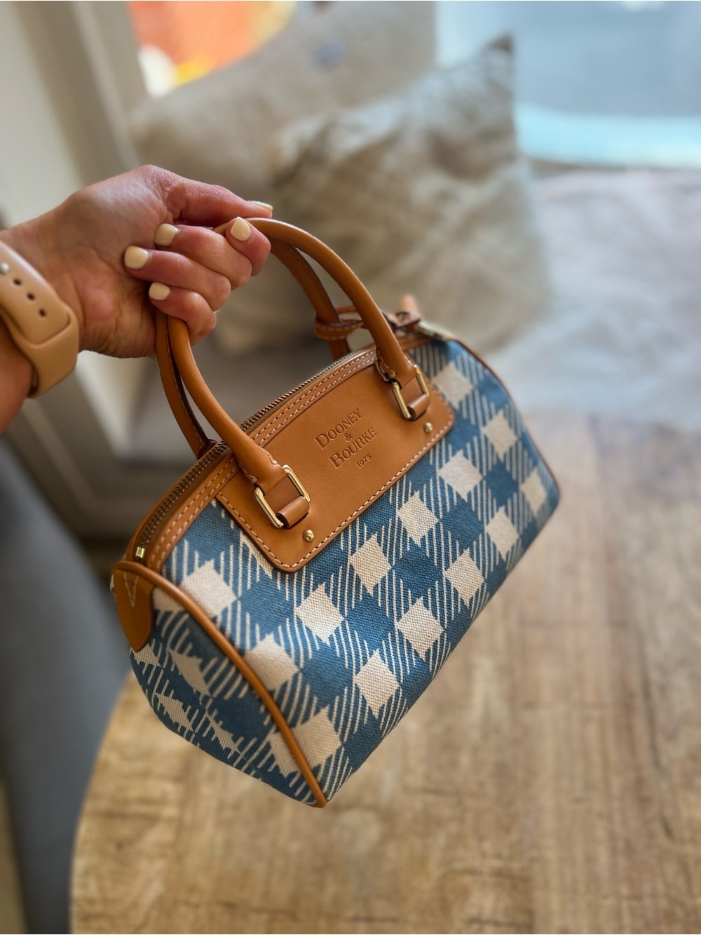 Dooney and Bourke white and blue gingham hand bag/ purse.